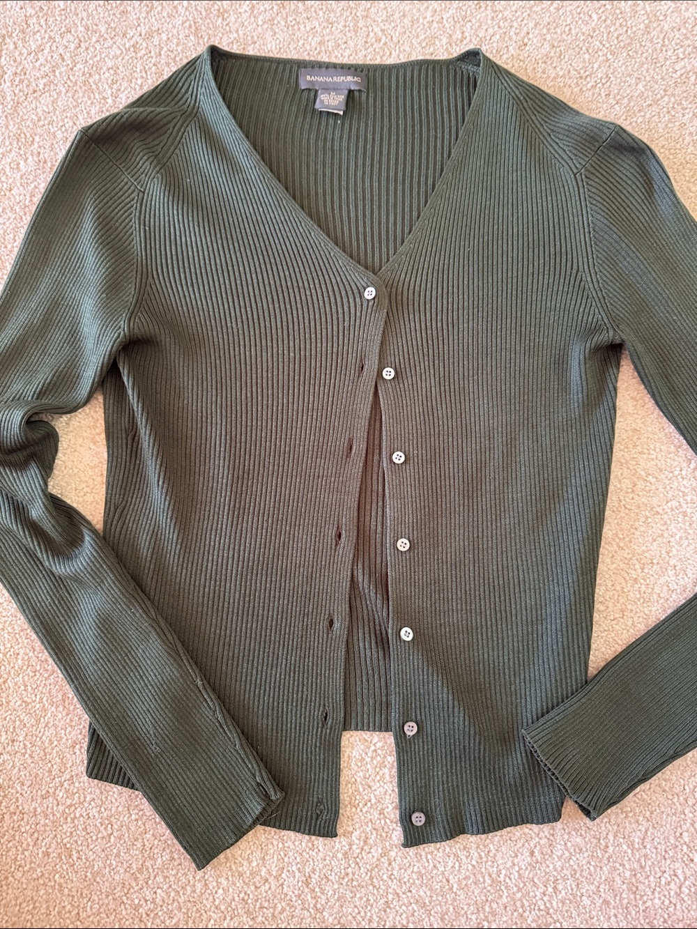 Banana Republic Dark Olive Ribbed V-Neck Button Cardigan